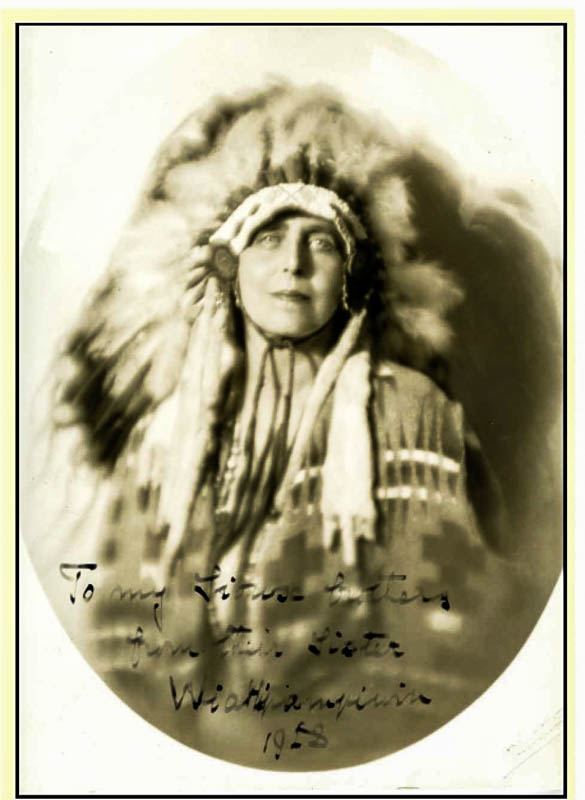 Fotografie trimisă de Regina Maria indienilor sioux și semnată cu numele ei indian <br /> Sursă foto: Arhivele Naționale ale României